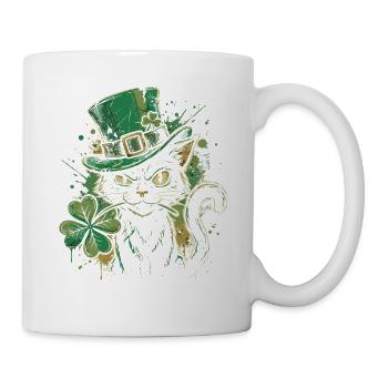 Green cat purr with shamrock - Mug - white - Right