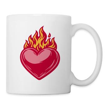 Brennendes Herz - Valentine' Day - Liebe - Tasse - Weiß - Rechts