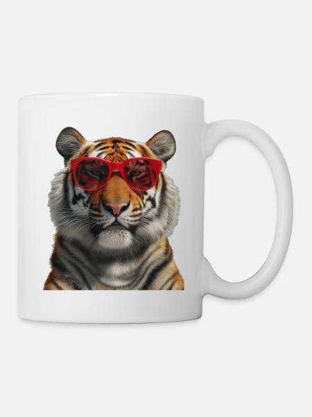 Tiger mit Sonnenbrille Lustig - Tasse - Weiß