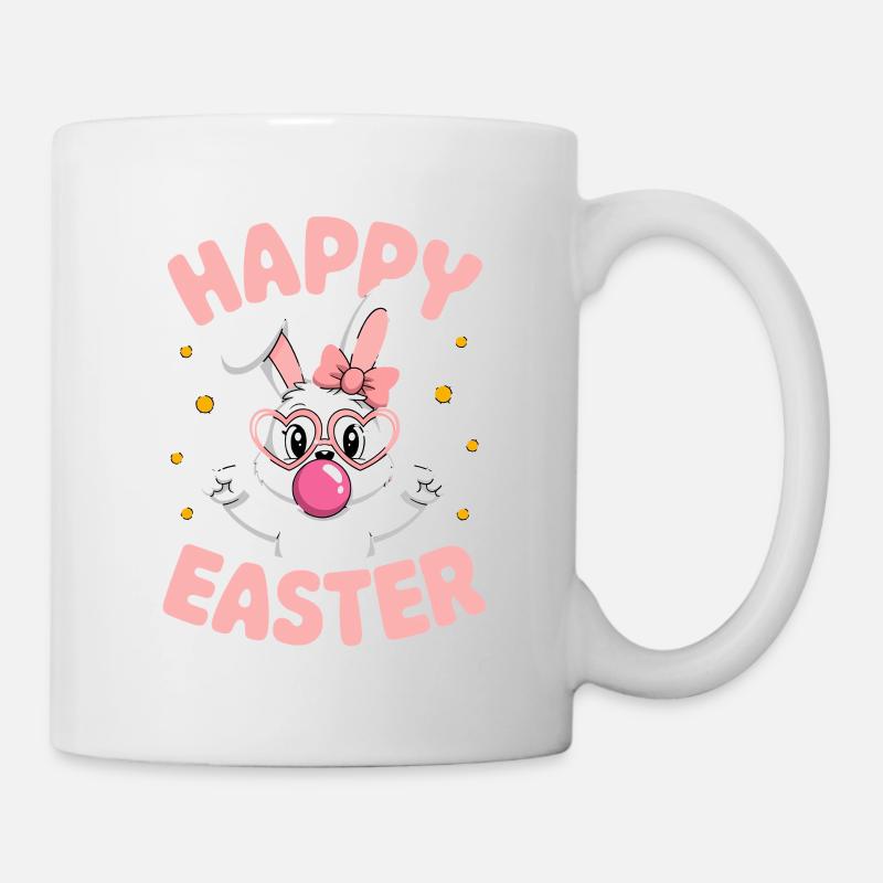 Happy Easter Cute Easter Bunny with Glasses - Mug - white