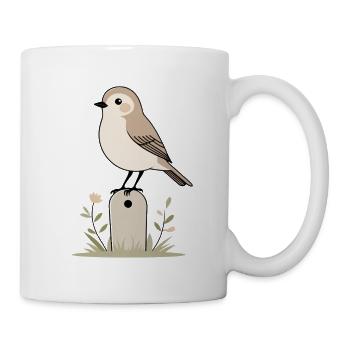 Vogelgarten Illustration mit Blüten - Tasse - Weiß - Rechts