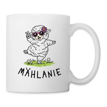 Mählanie – Cute dancing sheep with a play on words - Mug - white - Right
