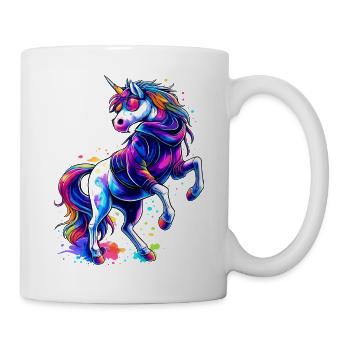 Rainbow Einhorn mit Hoodie & Sonnenbrille - Tasse - Weiß - Rechts