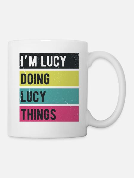 Ich bin Lucy, mache Lucy-Dinge Retrofarben - Tasse - Weiß
