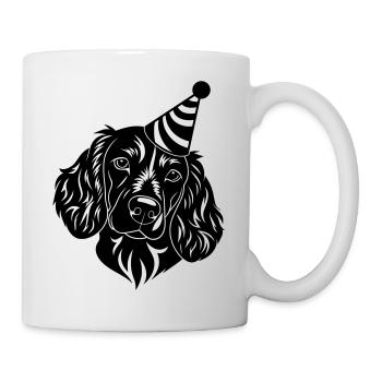 Hund mit Party-Hut - Tasse - Weiß - Rechts