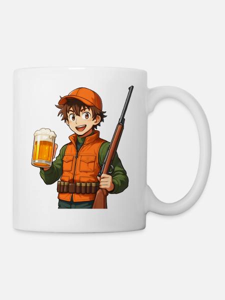 Jägerheld mit Bier und Flinte - Tasse - Weiß