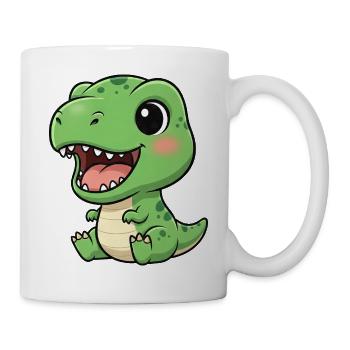 Dessin animé drôle de T-Rex avec la joie riante de Nénuphar - Mug blanc - blanc - Droite