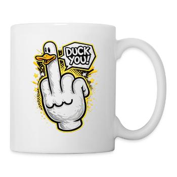 Baisse-toi ! Motif de doigt d’honneur en canard malicieux - Mug blanc - blanc - Droite