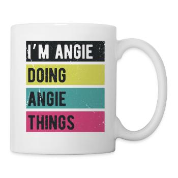 Ich bin Angie Mache Angie Dinge Retrofarben - Tasse - Weiß - Rechts