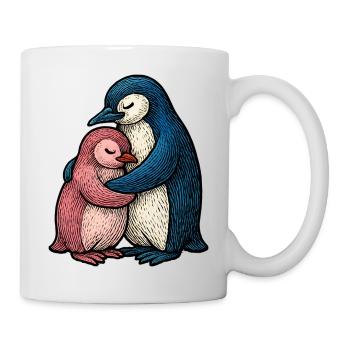 Umarmte Pinguine: Blau Rosa Duo - Tasse - Weiß - Rechts