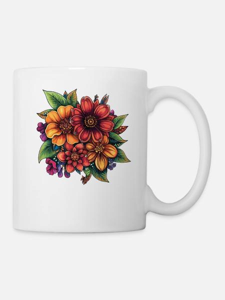 Bunte Blütenpracht Florale Komposition - Tasse - Weiß