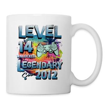 Level 14 Jahre Freigeschaltet seit 2012 Geburtstag - Tasse - Weiß - Rechts