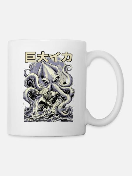 Fischer vs Kraken Japanischer Retro Style  - Tasse - Weiß