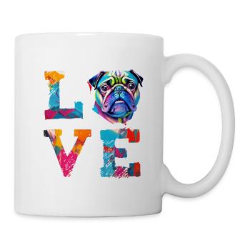 Pug Love Retro Heart Dog Rassegrafik - Tasse - Weiß - Rechts