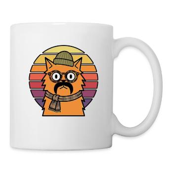 Chat hipster moustache moustache Coucher de soleil rétro - Mug blanc - blanc - Droite
