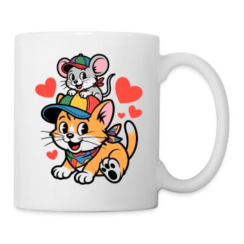 Chat et souris : Amitié avec le cœur - Mug blanc - blanc - Droite