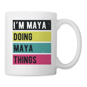 Ich bin Maya und mache Maya-Dinge Retro-Farben - Tasse - Weiß - Rechts