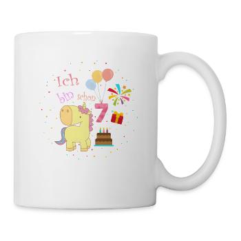 7. Geburtstag Einhorn – Ich bin schon 7 Mädchen - Tasse - Weiß - Rechts