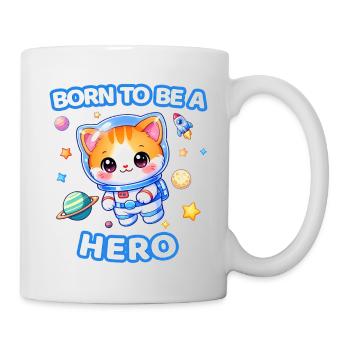 Geboren, um ein Held zu sein, Astronauten-Kätzchen – männlich - Tasse - Weiß - Rechts