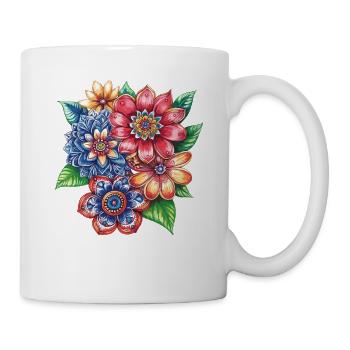 Farbexplosion Blütenbouquet - Tasse - Weiß - Rechts