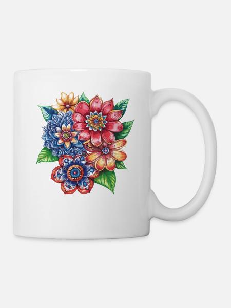 Farbexplosion Blütenbouquet - Tasse - Weiß