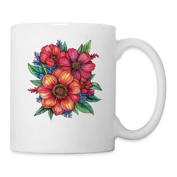 Farbenfrohes Blumenbouquet Illustration - Tasse - Weiß - Rechts