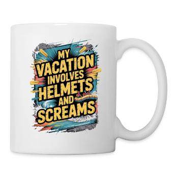 My holiday includes helmets and screams adventure - Mug - white - Right