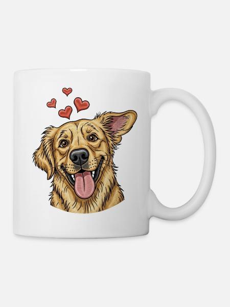 Fröhlicher Hund mit Herzen - Tasse - Weiß