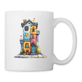 Herzhaus in Aquarellfarben - Tasse - Weiß - Rechts