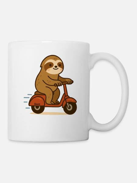 Faultier auf Roller - Tasse - Weiß