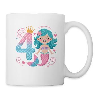 Meerjungfrau 4. Geburtstag 4 Jahre - Tasse - Weiß - Rechts