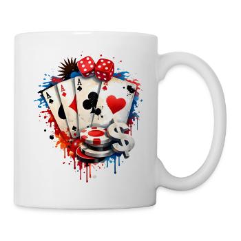 Poker Karten & Würfel Casino Illustration  - Tasse - Weiß - Rechts