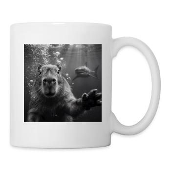 Capybara Selfie Underwater with Shark - Mug - white - Right