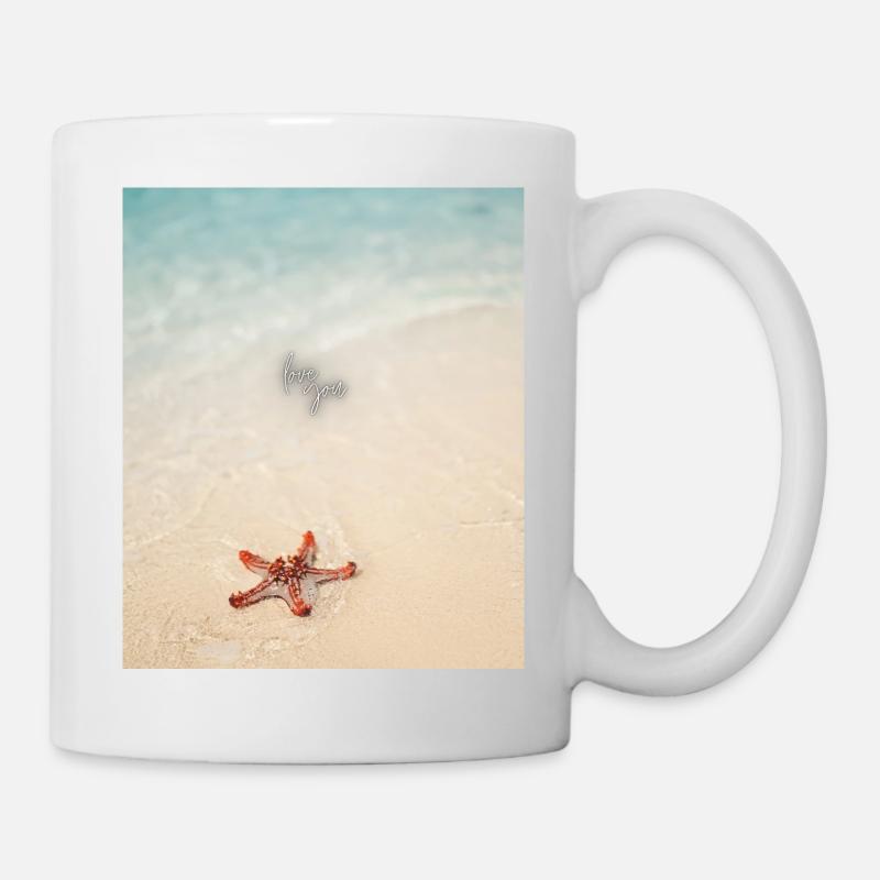 Love on the beach and starfish - Mug - white