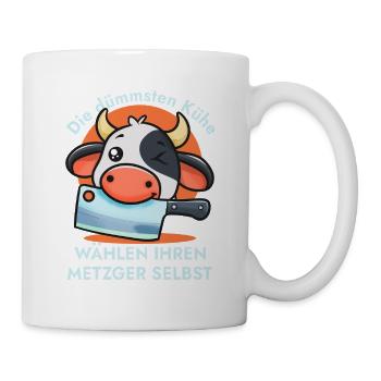Kuh mit Messer Metzger-Wahl - Tasse - Weiß - Rechts