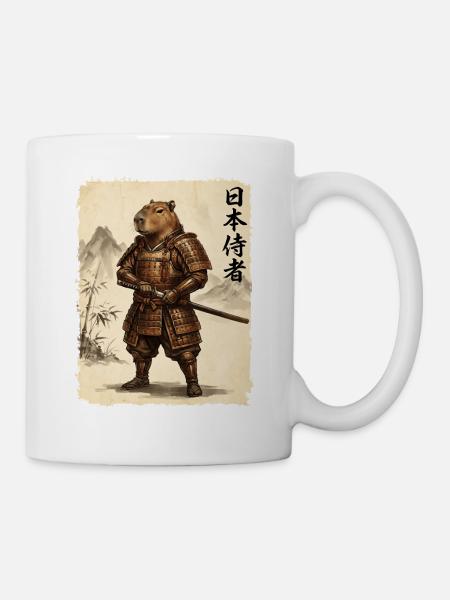 Samurai, Capybara, Japanische Kunst, Anime - Tasse - Weiß