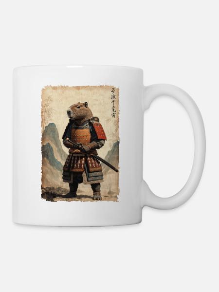 Samurai, Capybara, Japanische Kunst, Anime - Tasse - Weiß