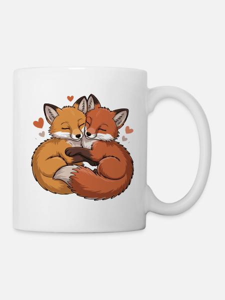 Zwei Füchse Umarmung - Tasse - Weiß