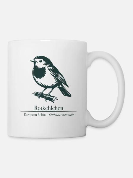 Rotkehlchen Silhouette | Ornithologie | Zeichnung - Tasse - Weiß