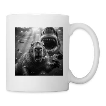 Capybara Unterwasser-Selfie mit Hai - Tasse - Weiß - Rechts