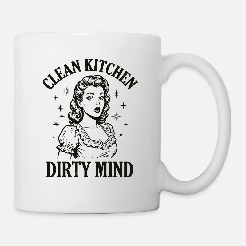 Clean Kitchen Dirty Mind – Retro Saying Shirt - Mug - white