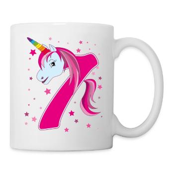 Einhorn,  7 Jahre alt, 7. Geburtstag, Kind - Tasse - Weiß - Rechts