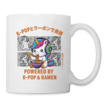 Angetrieben von K-Pop und Ramen Niedliches Kpop-Anime-Einhorn - Tasse - Weiß - Rechts