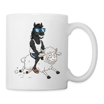 Menorca-Pferde- und Schaf-T-Shirt - Tasse - Weiß - Rechts