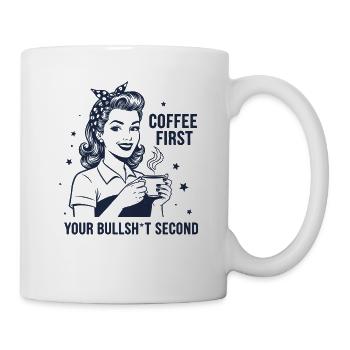 First Coffee Then Opinion Retro Statement - Mug - white - Right