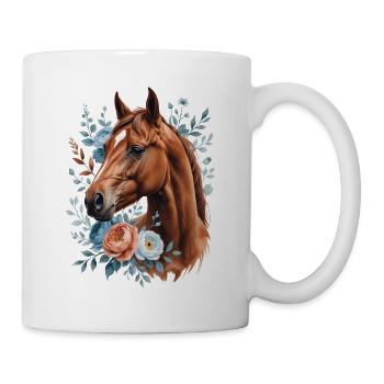 Pferd mit Blumenkranz - Tasse - Weiß - Rechts