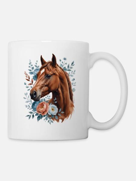 Pferd mit Blumenkranz - Tasse - Weiß