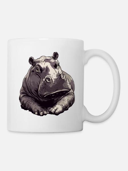 Hippo Charme Zeichnung - Tasse - Weiß