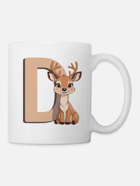 Deer D Cartoon Kuschelbuchstabe D - Tasse - Weiß
