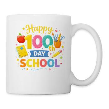 Hundertster Schultag – Bunte Schul-Illustration - Tasse - Weiß - Rechts